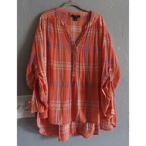 Nine West Tops Blouse  Tunic, Plaid, Women L,100% Viscose,22 Inch Of Armp To Arm